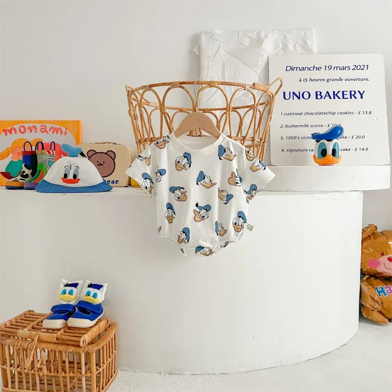 Donald Duck Bodys Einteiler Babykleidung 0-2 Jahre alt Cartoon-Stil Loose Wrap Ass Krabbelanzug K594-1.