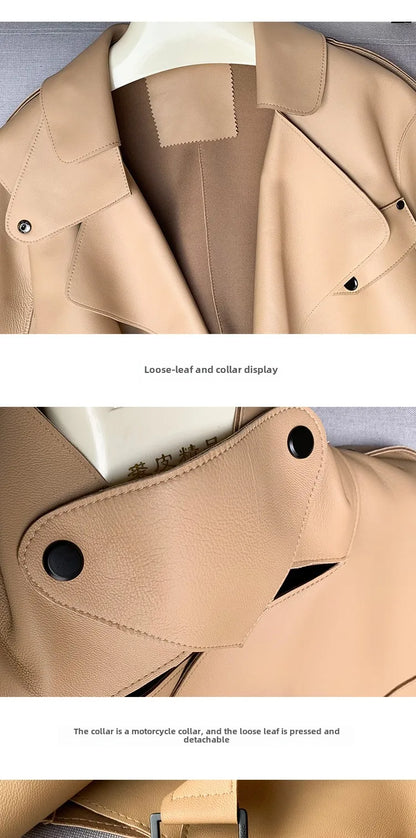 Schaffellmantel für Damen, Lederjacke, Winter, Frühling, Moto, Biker, echt, Top-Qualität, Schwarz.