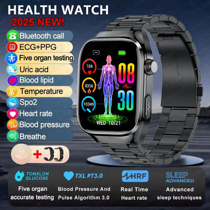 2025New Micro Physical Examination Smart Watch For Men Uric Acid Body Fat Five Organ Health Watches Bluetooth Call SmartBracelet