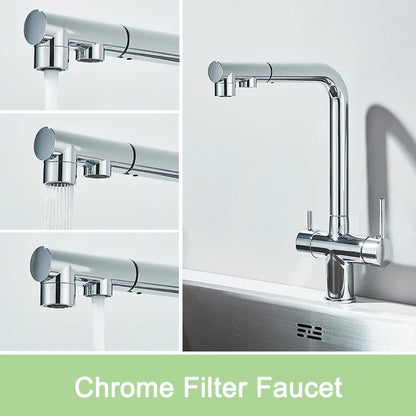 Rozin Water Purifier Kitchen Faucet Black Pull Out Flexible Filter Kitchen Faucets Crane Brass 2 in 1 Hot Cold Water Mixer Tap