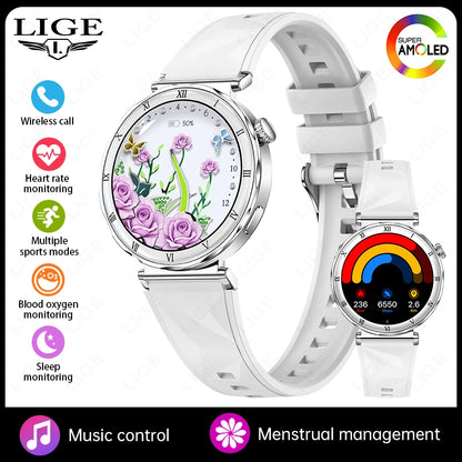 LIGE Luxury 1.19” AMOLED Screen Smart Watch Women Health Monitor Women's Wristwatch Bluetooth Call Waterproof Ladies Smartwatch