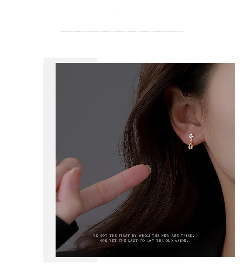 Korean Cute Ear Piercing Water Drop Earrings for Women Crystal Short Tassel Hypoallergenic Female Earrings Party Jewelry Brincos.