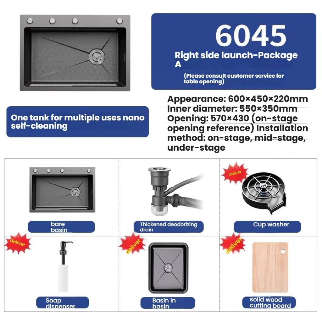 Kitchen Sink Stainless Steel Rice Grain Pattern Multifunctional Wear and Stain Resistant Large Single Slot Wash Dish Basin