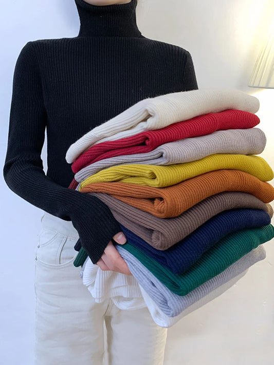 JMPRS Rollkragenpullover Frauen Mode Einfache Winter Pullover Jumper Hohe Elastische Gestrickte Herbst Weibliche Grundlegende Tops Casual Bluse.