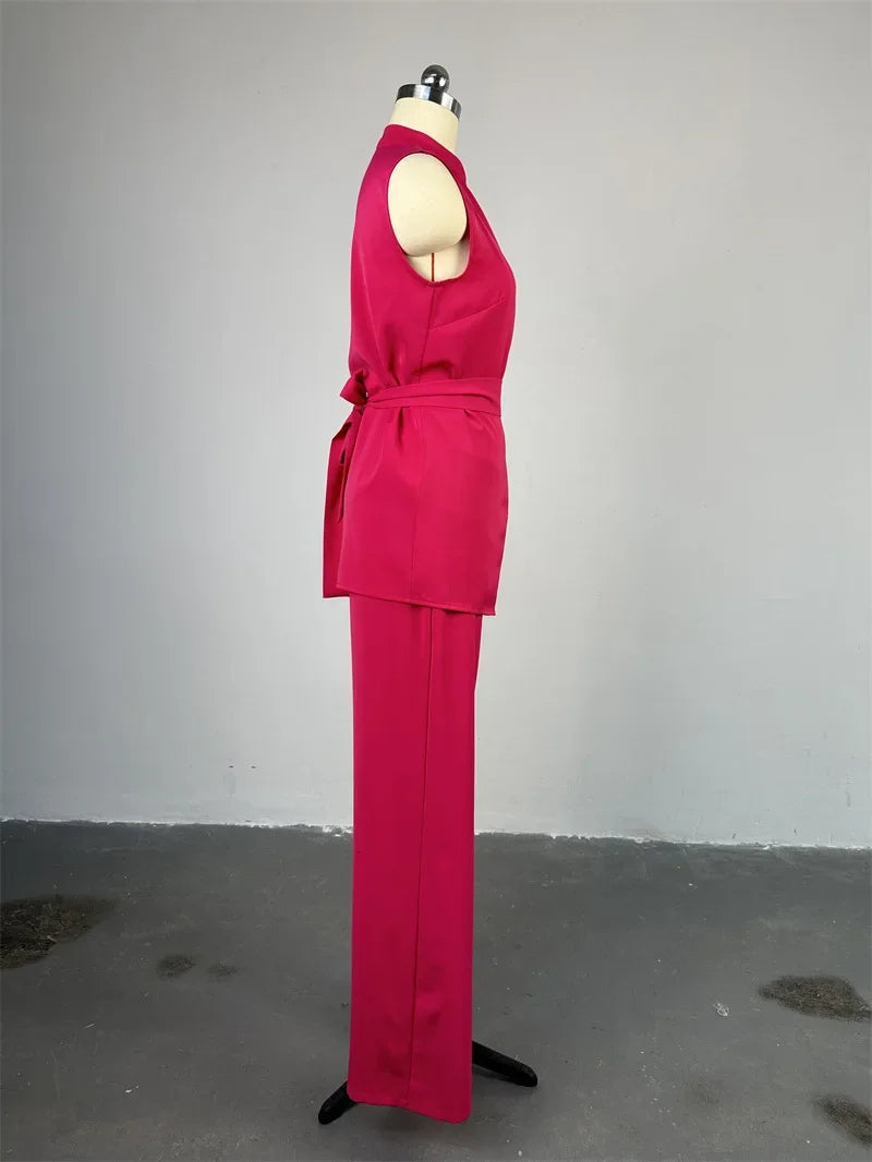 Women Wide Leg Pant Sets Two Piece Set Black Shirt Top & Cuffed Pants Set Suit Loose O Neck High Waist Elegant Trousers Suits.