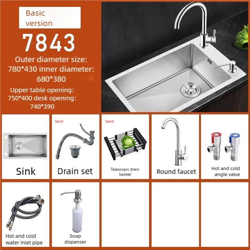 Stainless Steel Kitchen Sink Transversal Side Holes Large Size Single Slot Household Cafeteria Dish and Wash Vegetable Basin