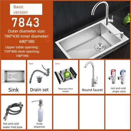 Stainless Steel Kitchen Sink Transversal Side Holes Large Size Single Slot Household Cafeteria Dish and Wash Vegetable Basin