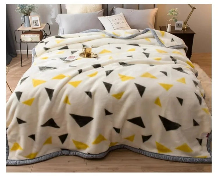Printing Blanket Quilt Winter Keep Warm Double-deck Thickening Soft Comfortable Multiple Specifications Add Velvet Siesta Sheet.
