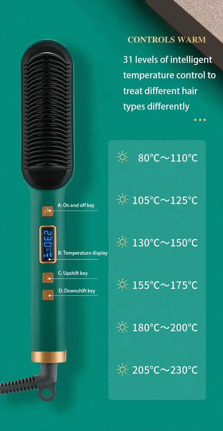 Thermostatic hair straightener Comb 5 temperature settings Straightening brush Quick heat professional hair straightening brush