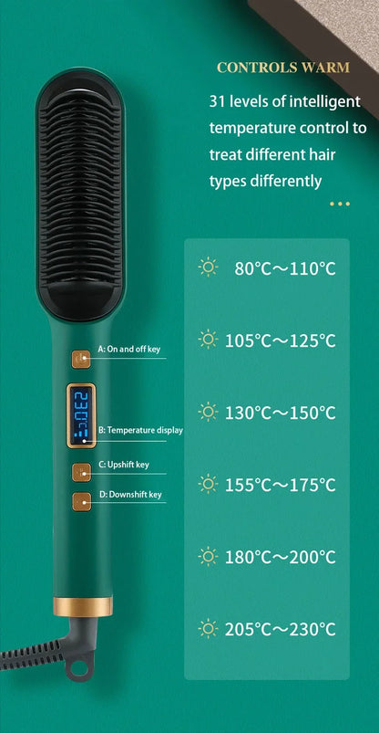 Thermostatic hair straightener Comb 5 temperature settings Straightening brush Quick heat professional hair straightening brush