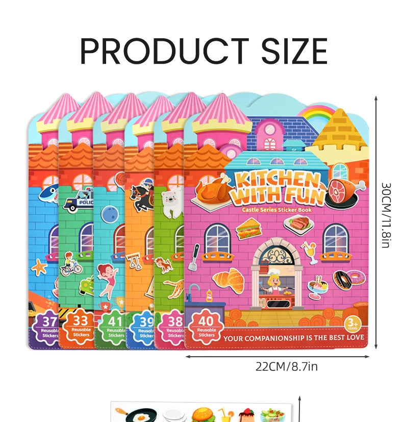Kids' Reusable Castle Jelly Sticker Book Multi-Theme DIY Creative Jelly Stickers Portable Quiet Busy Book Montessori Sticker Toy.