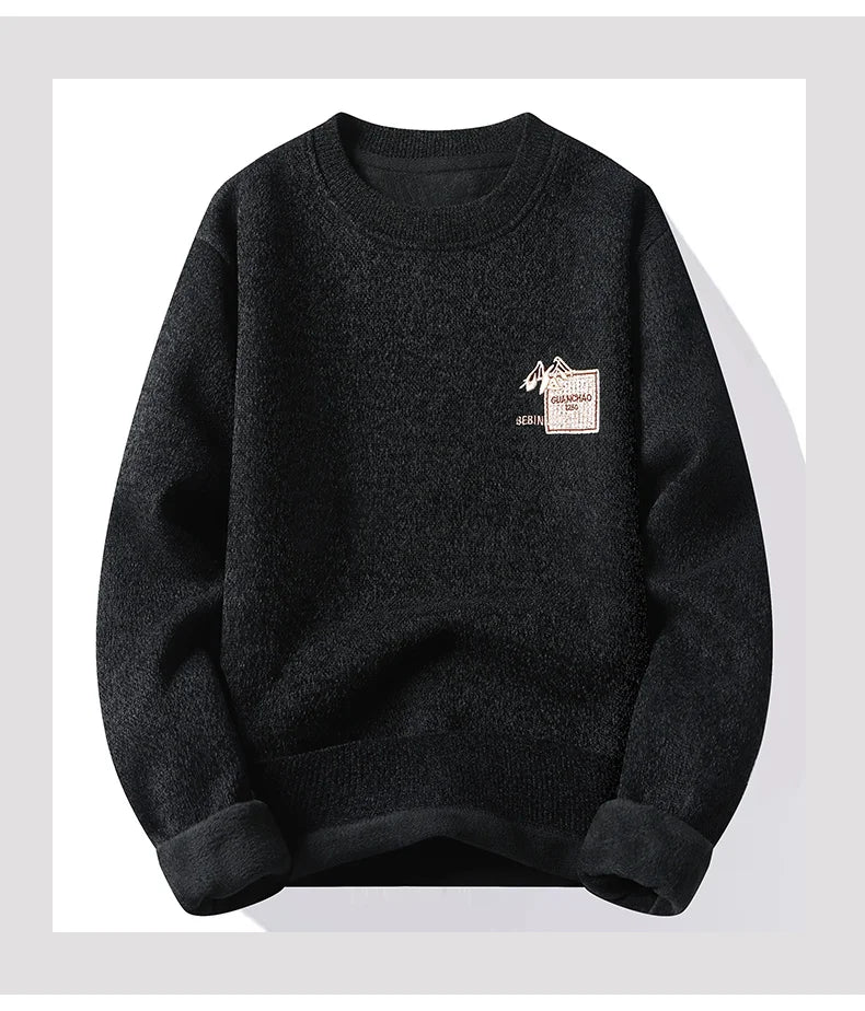 Autumn Winter Fashion Sweater Men's Round Neck Pullovers Fleece Thick Warm Jumpers Pattern Patchworked Men's Clothes.