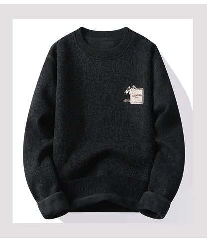 Autumn Winter Fashion Sweater Men's Round Neck Pullovers Fleece Thick Warm Jumpers Pattern Patchworked Men's Clothes.