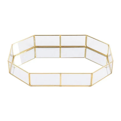 Storage Glass Storage Tray Home Kitchen Golden Tray Simple Jewelry Cosmetic Decoration Retro Copper Tea Storage Trays.