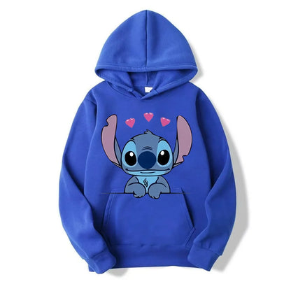 Disney Stitch Cartoon Anime Women Pullover Spring Autumn Men Oversized Hoodie 2024 Fashion Casual Couple Sweatshirt Clothes Tops.