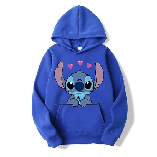 Disney Stitch Cartoon Anime Women Pullover Spring Autumn Men Oversized Hoodie 2024 Fashion Casual Couple Sweatshirt Clothes Tops.