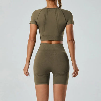 In-stock Women's Yoga Suit Five-piece Set Seamless Fitness Wear For Running Sports Top Leggings From Mainland China