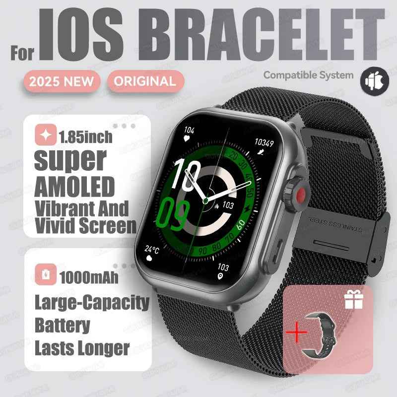 2025 New For Huawei Xiaomi Smart Watch Men Women 1.85-Inch HD AMOLED Full Touch Screen IP68 Waterproof Bluetooth Call SmartWatch