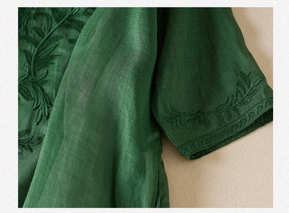 Vintage bedruckte Frauen kleider neue französische lose V-Ausschnitt Kleidung Kurzarm Sommer A-Linie Stickerei Empire Kleid