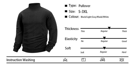 Autumn Casual Long Sleeve Pullover Turtleneck for Old Money Style Solid Color Knitted Jacquard Round Neck Sweater Male Clothing.