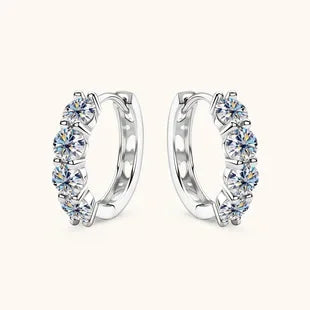 2024 Trend 3 Stones Moissanite Stud Earrings for Women 18K White Gold Plated S925 Sterling Silver Earring with GRA Certificate.