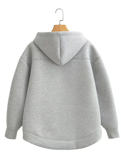 TRAFZA Winter Neue frauen Zipper Hoodie Mantel High Street Doppel Taschen Jacke Oversize Lose Sweatshirts Oberbekleidung Top.