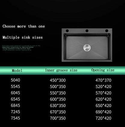 kitchen sink Black nano-sink single-slot household hand-washing basin kitchen large 304 stainless steel sink sink bowl