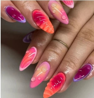 24Pcs/set Almond Press-On French Nail Tips Green Cat Eye False Nails Simple&Elegant Wearable Nail Art for Women&Girls Daily Wear