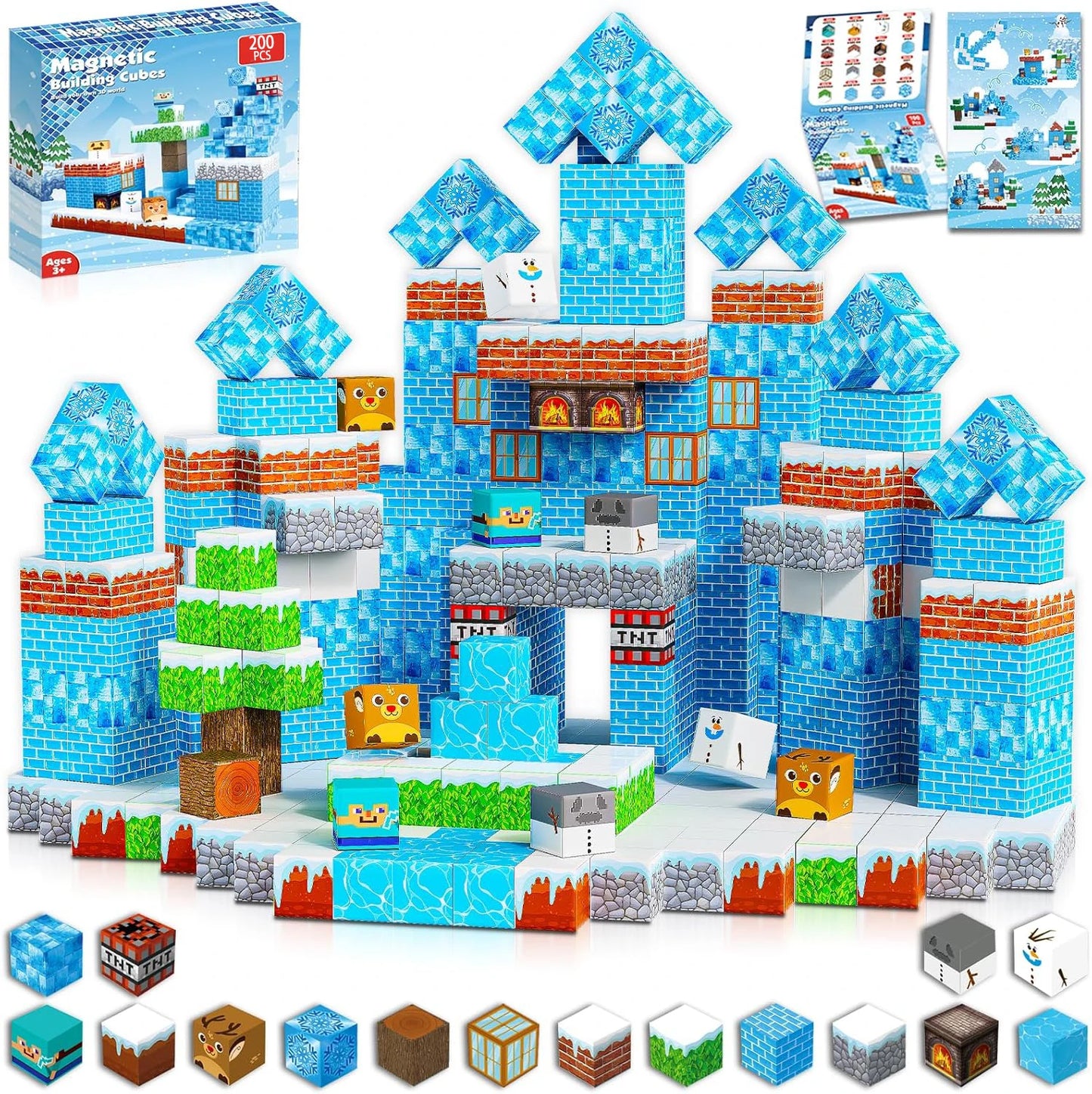 Magnetic Blocks Ice Castle Building Set Montessori Toddler STEM Sensory Toys Christmas Birthday Gift Educational Stacking Game.