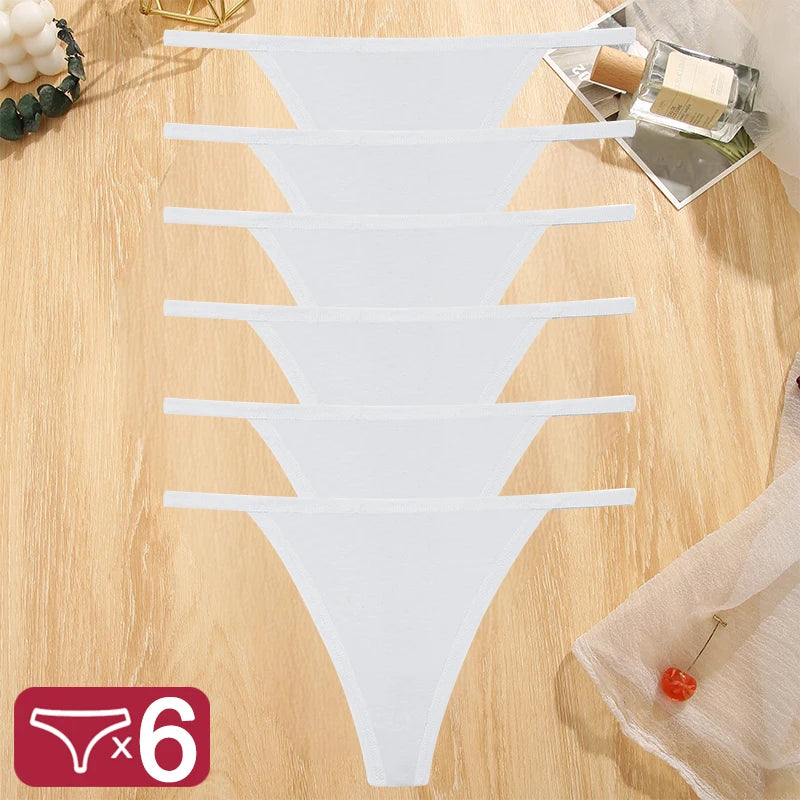 FINETOO 6PCS/Set Sexy Women Cotton G-String Underwear Low Waist Panties Girl T-back Panty Soft Thin Strap Femme Thong Lingerie
