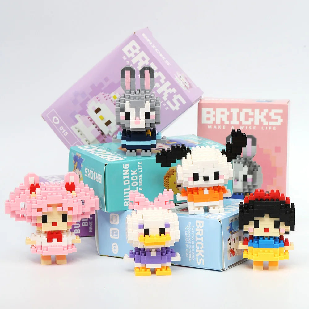 Stitch Disney Princess Elsa LinaBell Building Blocks Mickey Mouse Duck Mini Action Figures Blocks Assemble Toys Brick Kids Gifts.