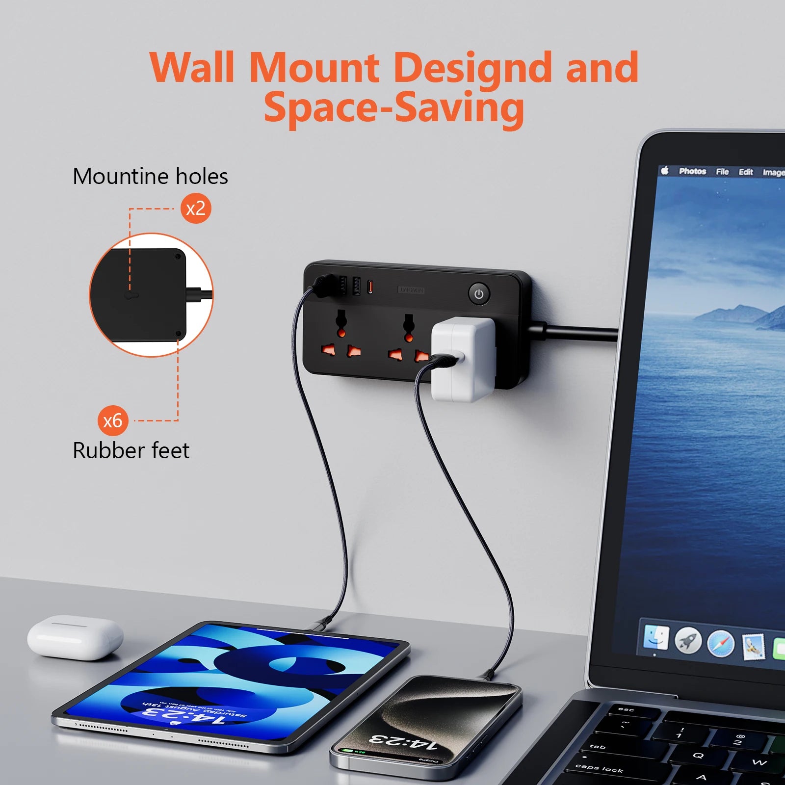 Power Multi Tap Universal Stecker EU Steckdose Steckdosenleiste mit 1,9 m Verlängerungskabel AC Typ C USB Port Charge PD 20 W Steckdose.