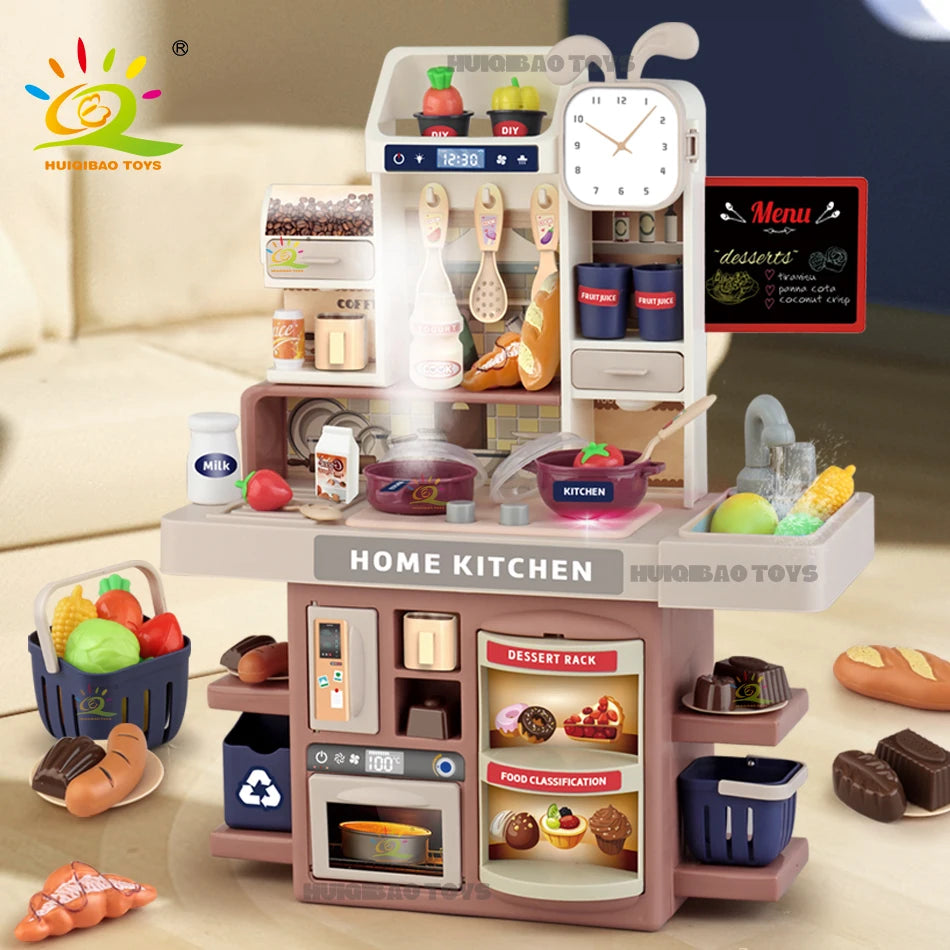 Baby's Housework Kitchen Playset Cooking Tableware Food Lihgting Sound Playing Pretend Educational Toy For Children Toddler Gift.