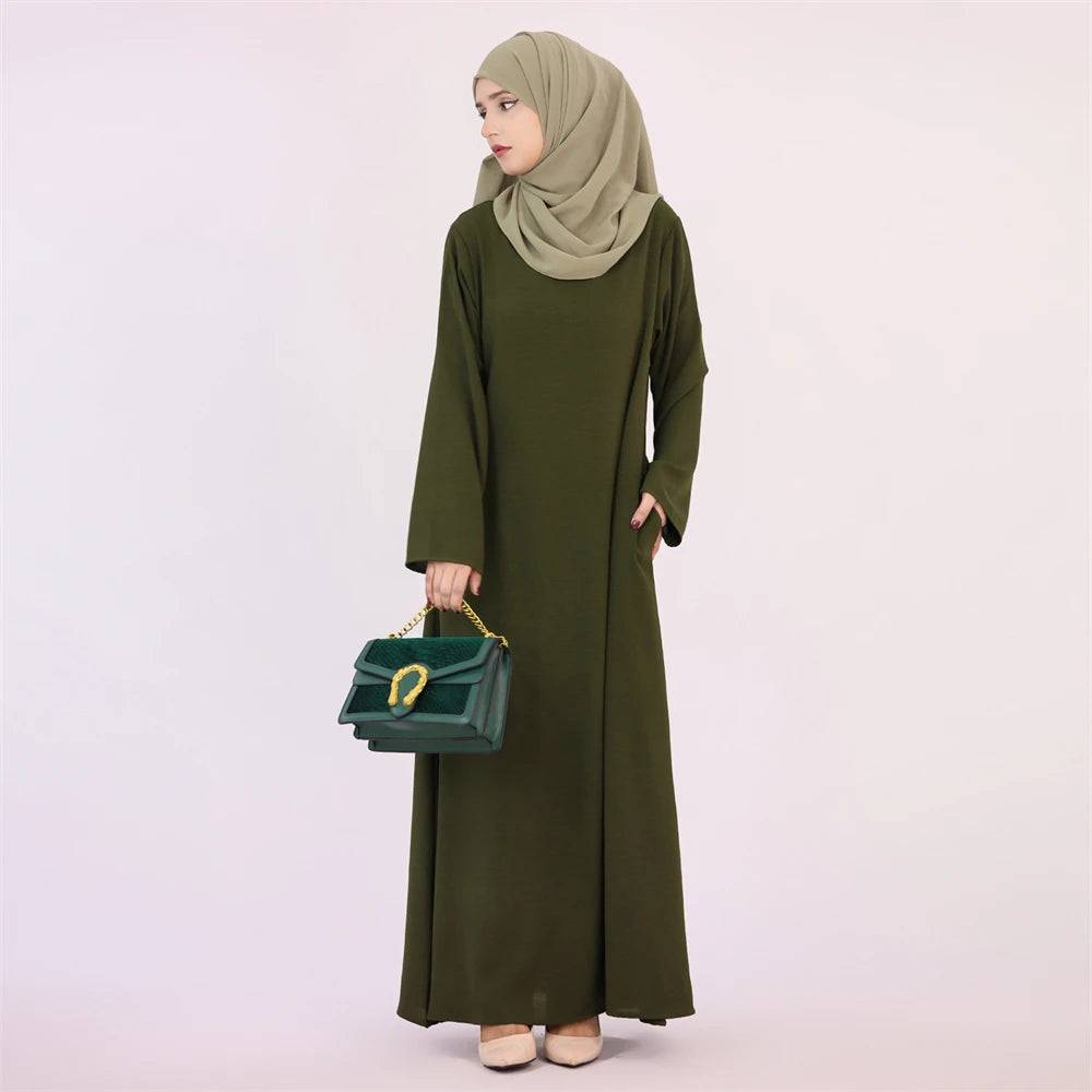 Ramadan Eid Solid Linen Dubai Abaya Turkey Islam Muslim Modest Dress Kaftan Prayer Clothes For Women Kebaya Robe Femme Musulmane.