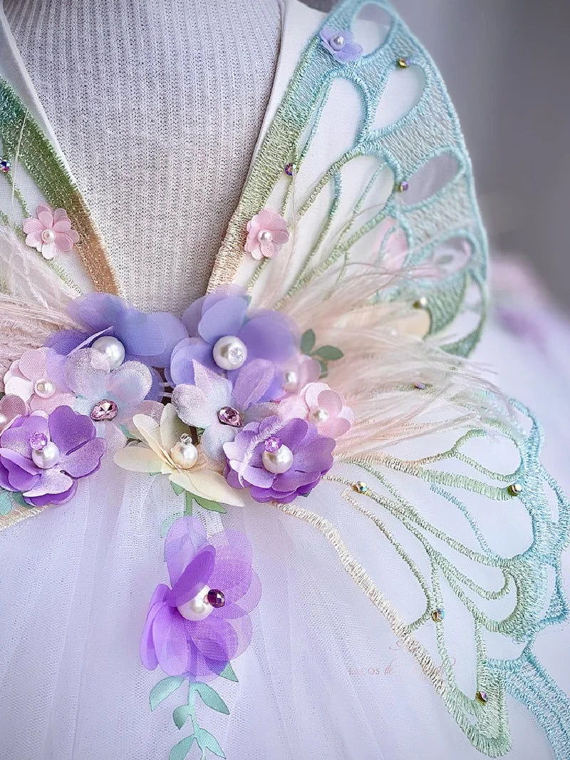 Luxuriöses und elegantes Schmetterlingsmädchen-Prinzessinnenkleid für 0–6 Jahre, formelle Jubiläumsfeier, flauschiges Kleid, Modellkunst, Aufführung.