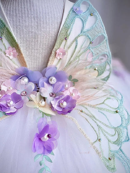 Luxuriöses und elegantes Schmetterlingsmädchen-Prinzessinnenkleid für 0–6 Jahre, formelle Jubiläumsfeier, flauschiges Kleid, Modellkunst, Aufführung.