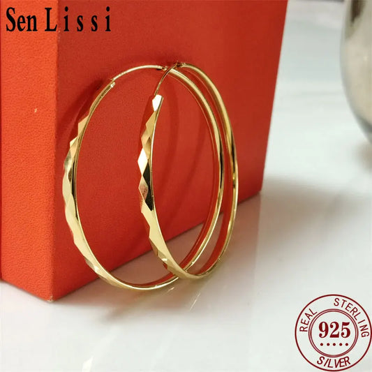 Senlissi - 925 Sterling Silver Hoop Earrings For Women 18K Gold Plated Jewelry Dazzling Women's Hoops Earrings Christmas Gifts.