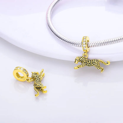Gold Series DIY Charms Bead Original 925 Sterling Silver Inlaid Zirconium Sun Leopard Pendants Fit Bracelet Jewelry Gift Marking.