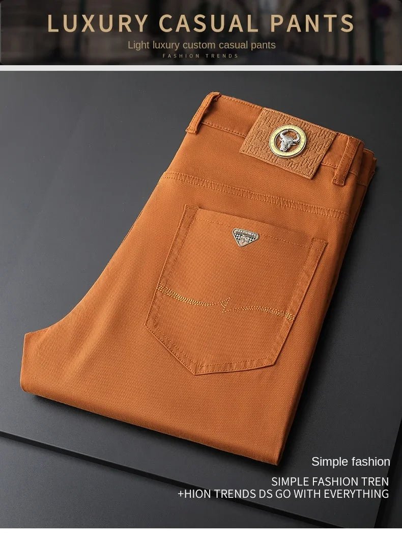 Seven-Color Stretch Jean Men's Trendy Wild Simple 97% Cotton High-End Slim-Fitting Small Straight Casual Men's Clothing Trousers.