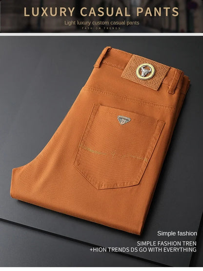 Seven-Color Stretch Jean Men's Trendy Wild Simple 97% Cotton High-End Slim-Fitting Small Straight Casual Men's Clothing Trousers.