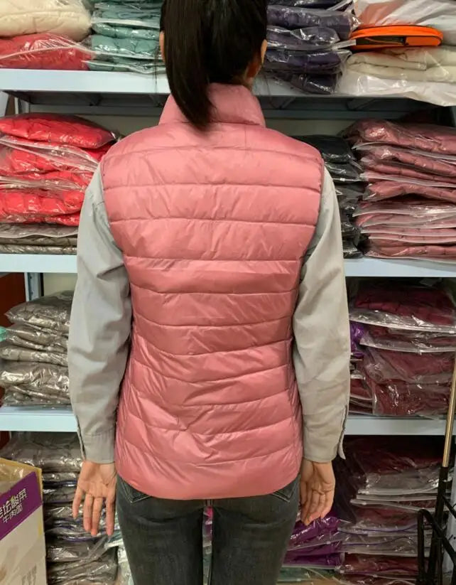 Neue Frauen Ärmellose frauen Ultra Licht Unten Westen Dünne Jacke Mädchen Gilet Plus Leichte Winddicht Warme Weste Tragbare.