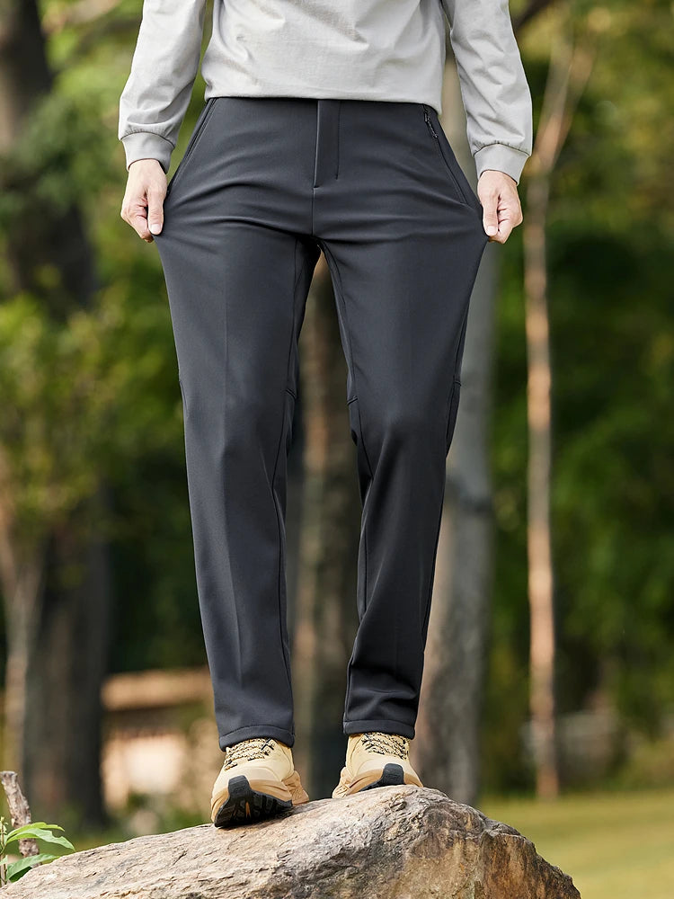 Men's Performance Casual Pants Fleece Lined Outdoors Waterproof Windproof Warm Trousers Business Travel Golf Stretch Pants.