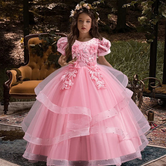 Neues Blumenmädchen-Hochzeitskleid Mädchen-Partykleider, elegantes Mädchen-Walking-Show-Abendkleid für 4–12 Jahre alte Kinderkleidung.