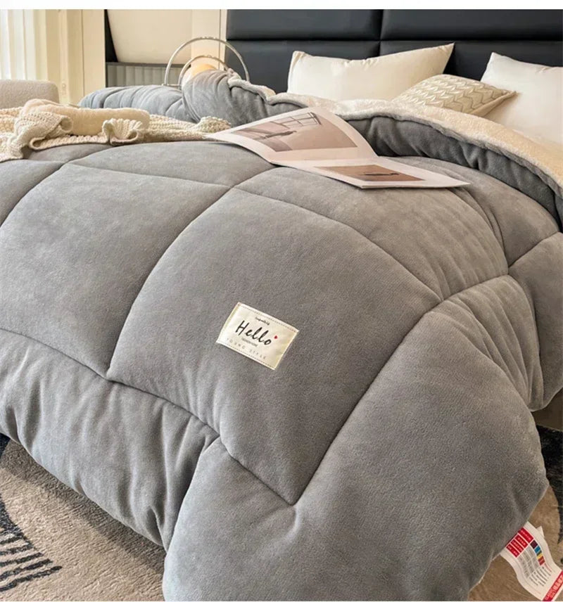 Winter Quilt Blanket Double Sided Velvet Lamb Cashmere Double Bed Quilts King Queen Full Size Bed Duvet Thicken Comforter Core.