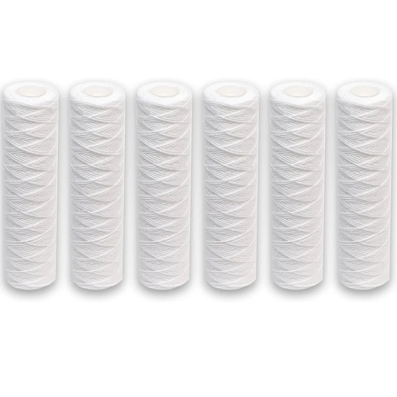 6pcs Universal String Wound Sediment Water Filter Cartridges for Most 10-Inch RO Unit 5 Micron – 10" x 2.5"
