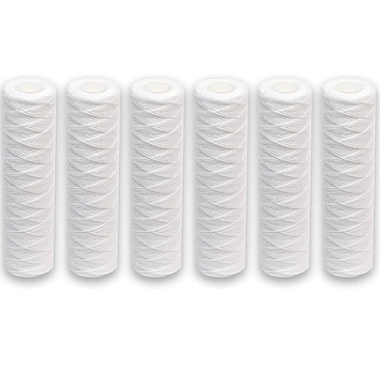 6pcs Universal String Wound Sediment Water Filter Cartridges for Most 10-Inch RO Unit 5 Micron – 10" x 2.5"