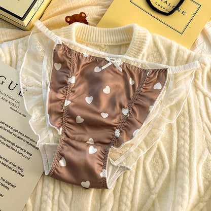 Sexy lingerie women Satin tangas lace ropa interior femenina sweet calzones para mujer plus size panties heart underwear women.