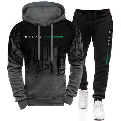 Men's Fashion Tracksuit Hooded Sweatshirts and Black Sweatpants Autumn Winter Casual Sports Jogging Suit Gym Hoodies Outfits.