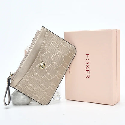 FOXER Split Leather Women's Card Holder Wallet Fashion Anti-theft Thin Wallet Mini Clutch Bag Ladies Short Coin Wallet Purse