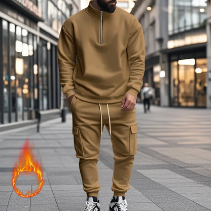 2024 Herbst und Winter Herren-Sporthosen-Set aus lässigem Samt mit warmem Reißverschluss